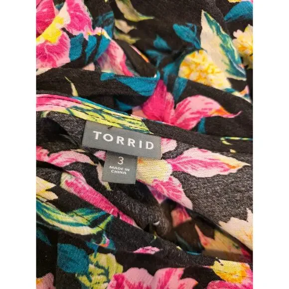 Torrid Maxi Washable Gauze Black Floral Caftan Cover-Up Dress Size 3 Rayon - Picture 8 of 9